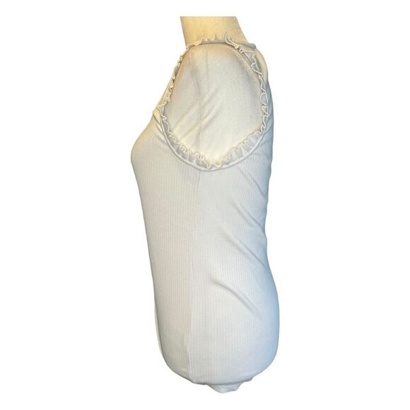 J. Crew Ruffle Shoulder Ribbed Tank Top White Knit Sleeveless Scoop Neck S - Picture 3 of 6